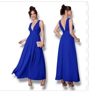 Elegant Blue Sleeveless Maxi Dress